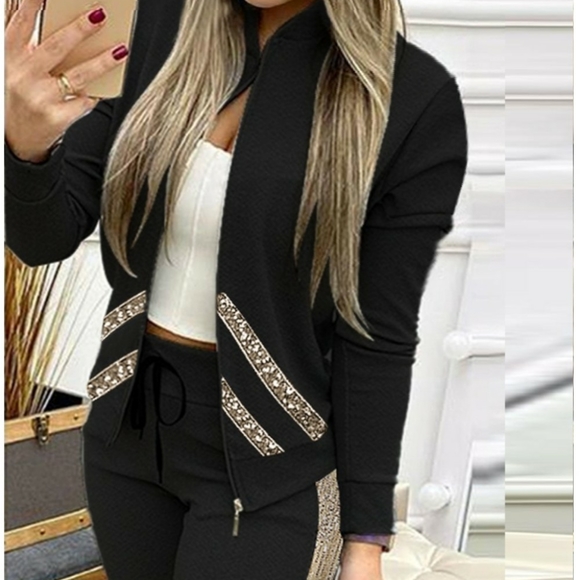 NWOT Sequin black jacket with pants set - Picture 2 of 7